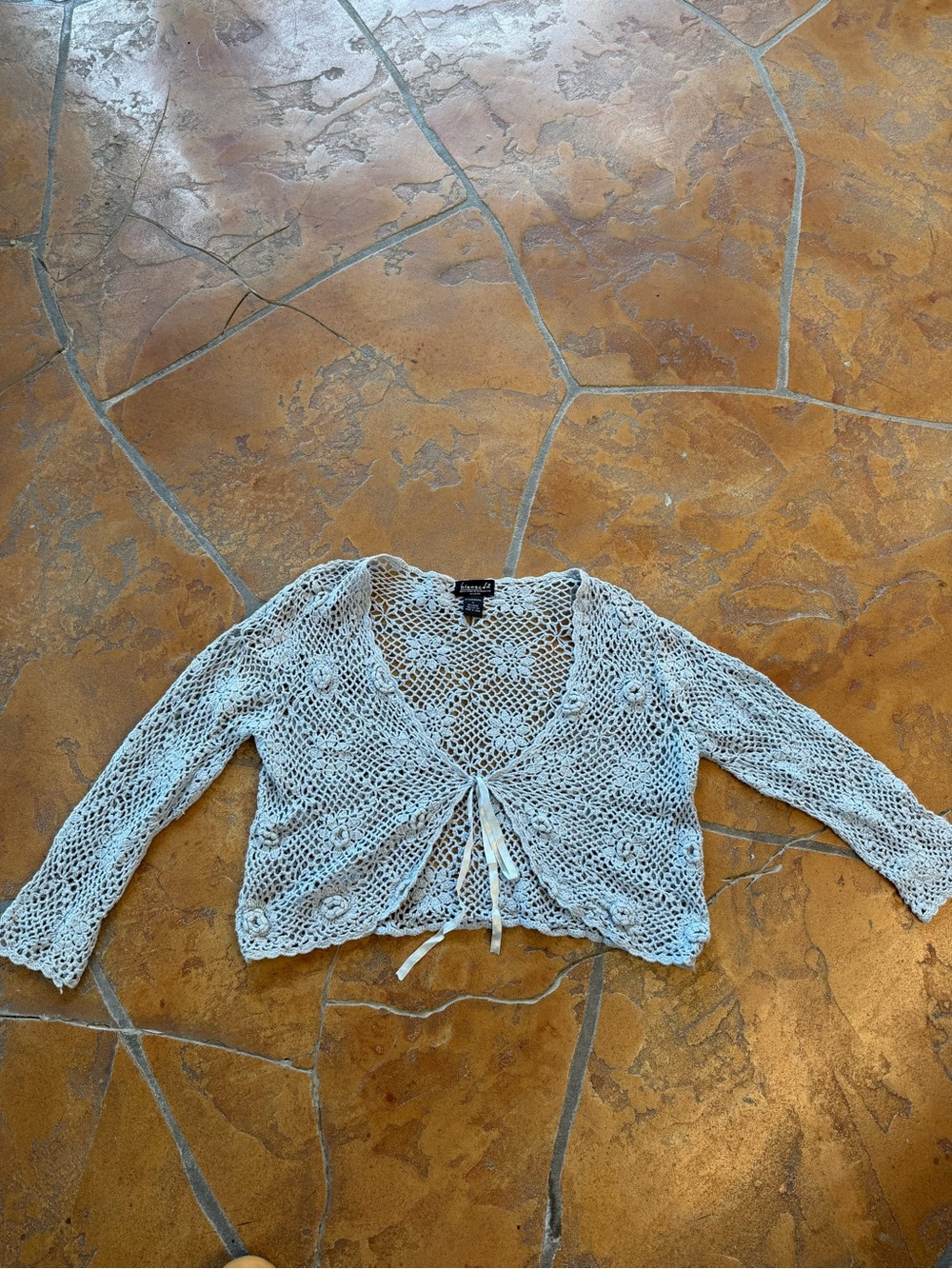 Vintage 90s Light Blue Crocheted Tie-Front Cardigan